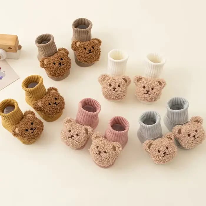 Mignon dessin animé ours bébé chaussettes pour garçon fille hiver doux coton anti-dérapant semelle nouveau-né enfant en