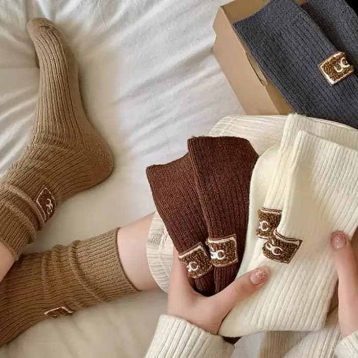 Chaussettes pour femmes Ins mi-tube chaussette garder au chaud tricoté femme botte de neige