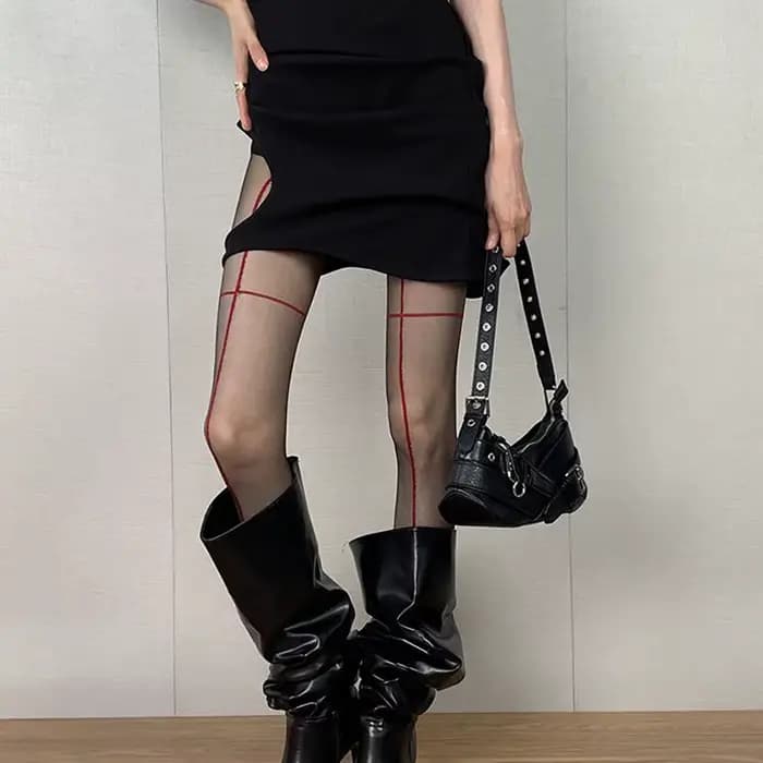 Collants en Nylon pour femmes, ligne de couture rayée croisée, Sexy, couture avant et arrière, ligne verticale, bas hauts Y2K