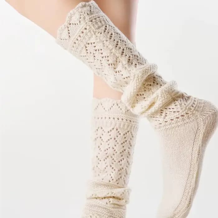 Chaussettes tricotées rétro en Relief pour femmes, chaussettes empilées au mollet ajouré, chaudes, mode hiver, bonneterie haute, bas longs Vintage