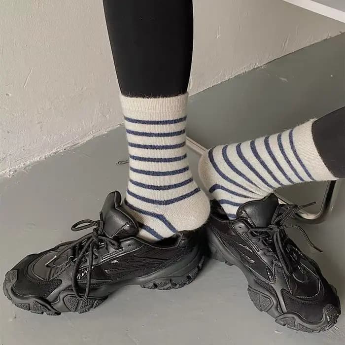 20% lapin cheveux femme chaussettes décontracté rayé cachemire laine longues