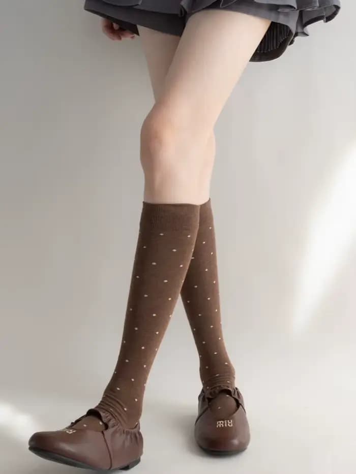 JK uniforme blanc coton chaussettes femmes Vintage mignon à pois genou-haut chaussette Compression