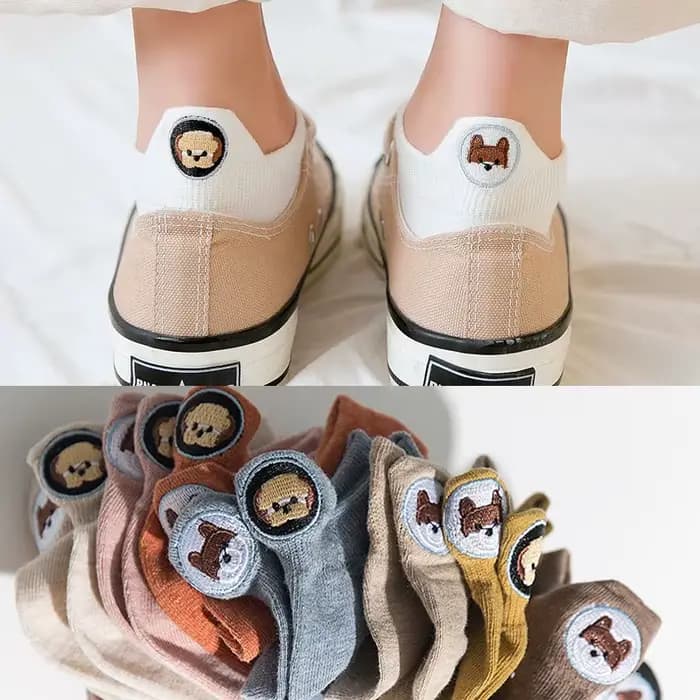 4 paires Lot femmes chaussettes broderie coton solide Kawaii couleur mignon pantoufles été cheville drôle dessin animé décontracté Animal ensemble femme