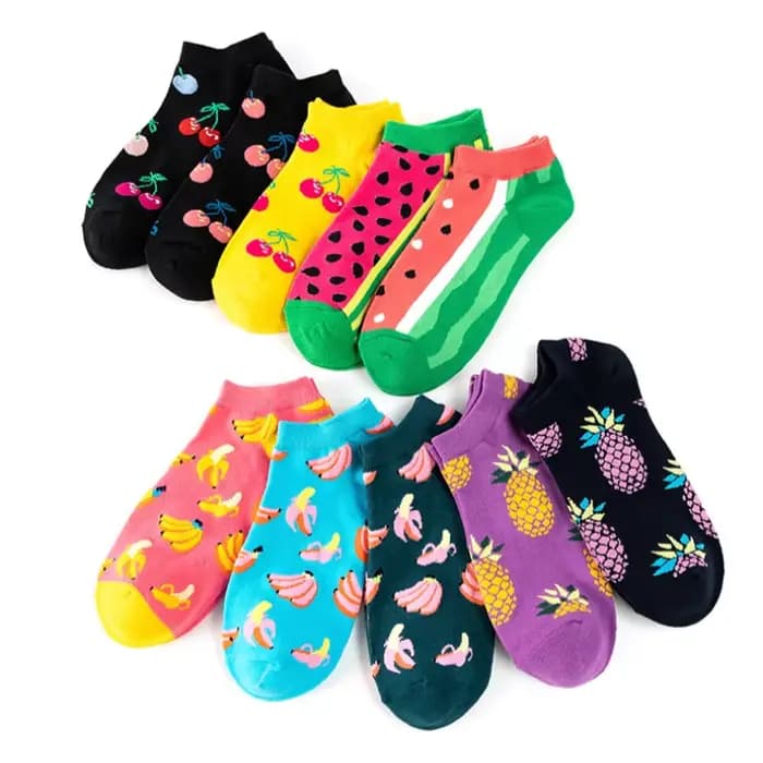 1/5 Paris Fruit Print No Show Chaussettes Hommes Femmes Été Anti-Dérapant