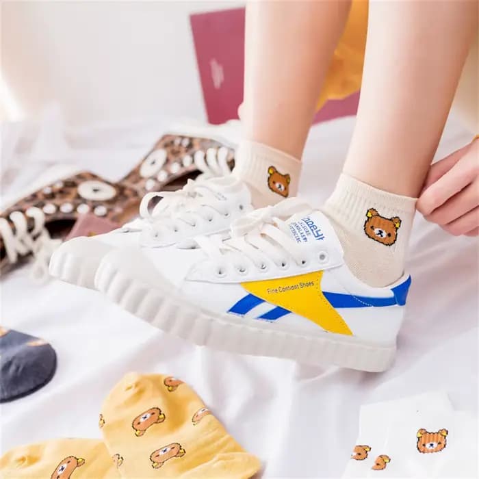 Chaussettes d'ours de dessin animé pour femmes, courtes, chaussettes de rinçage pour filles, animal, respirant, mignon, nouveau, mode, été, livraison directe