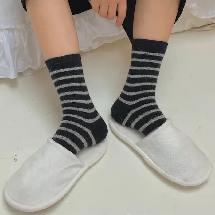 20% lapin cheveux femme chaussettes décontracté rayé cachemire laine longues