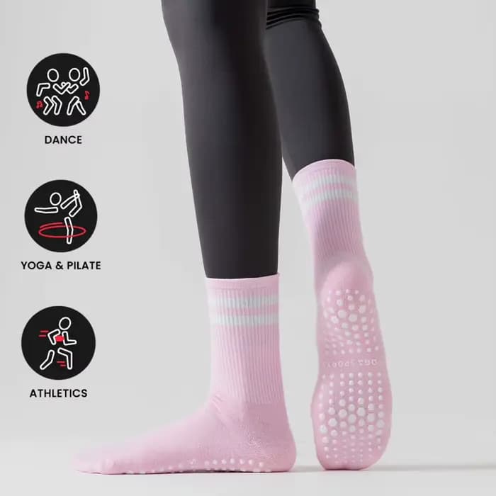 Chaussettes antidérapantes mi-longues pour femmes, chaussettes de yoga Prati à double rayures, chaussettes antidérapantes pour le fitness, chaussettes de ballet, chaussettes de sport