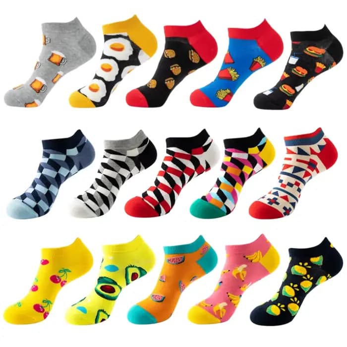 1/5 Paris Fruit Print No Show Chaussettes Hommes Femmes Été Anti-Dérapant
