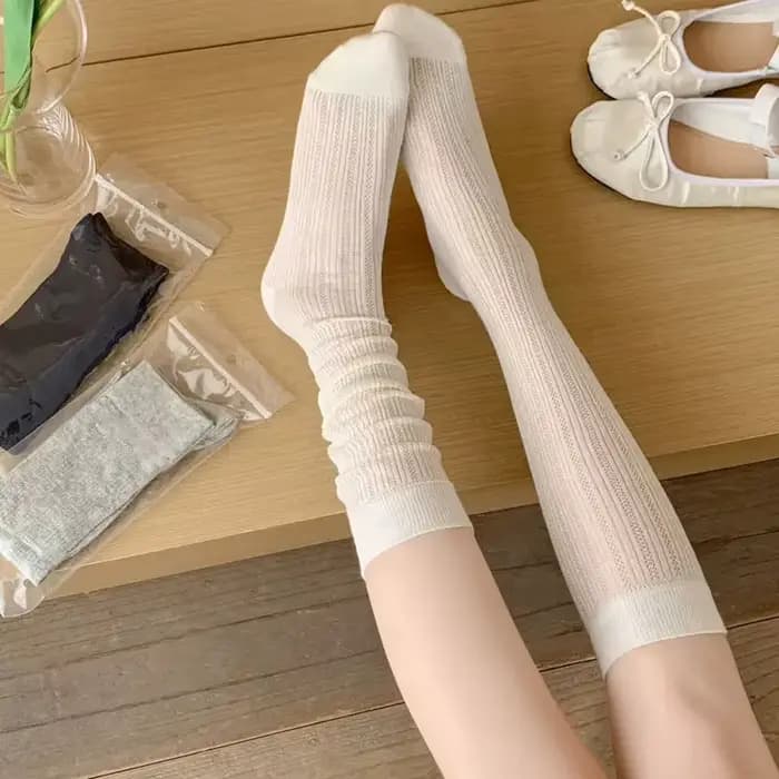 Chaussettes longues pour femme 2025 – Nouveauté estivale décontractée, respirante, en maille fine, style simple et élégant, mi-hautes, ajourées