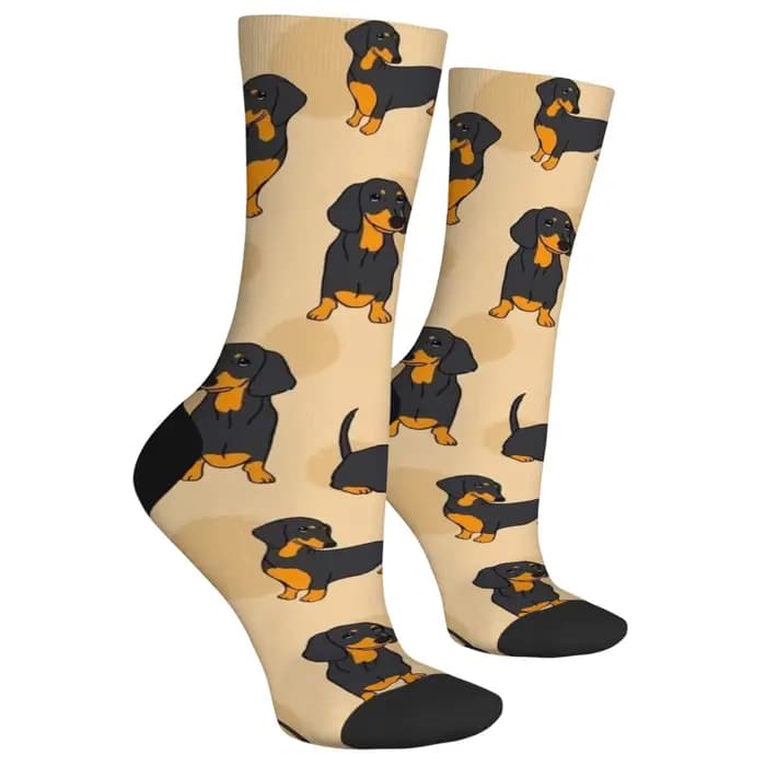 1 paire drôle teckel chien hommes chaussettes mignon rétro Harajuku noir et Tan chiens sur nouveauté cadeau pour