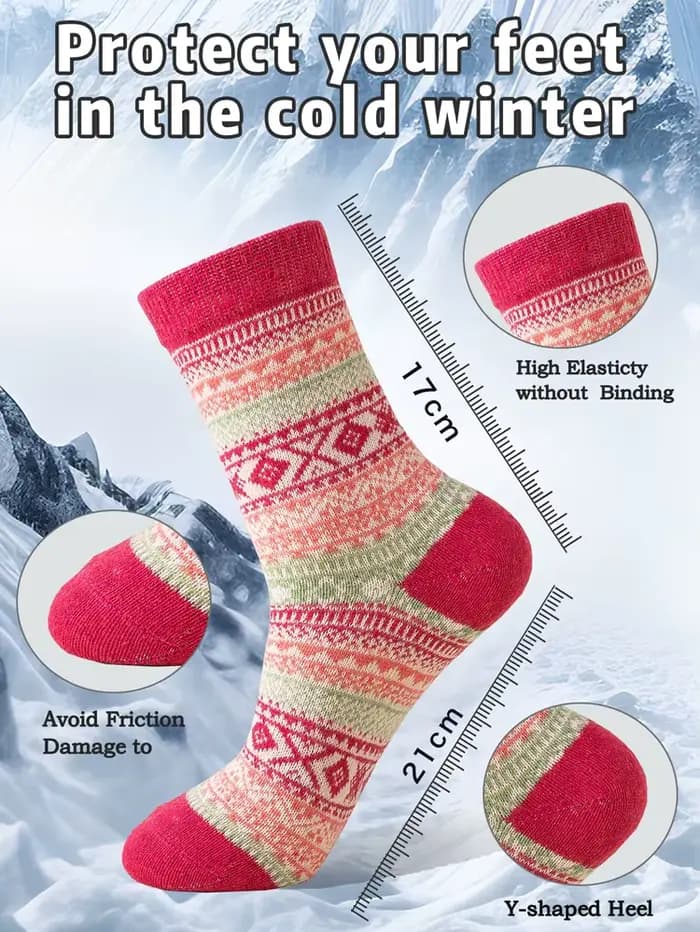 5 paires de chaussettes en laine pour femmes, styles automne et hiver - chaussettes longues tricotées et rembourrées à parois épaisses pour plus de chaleur