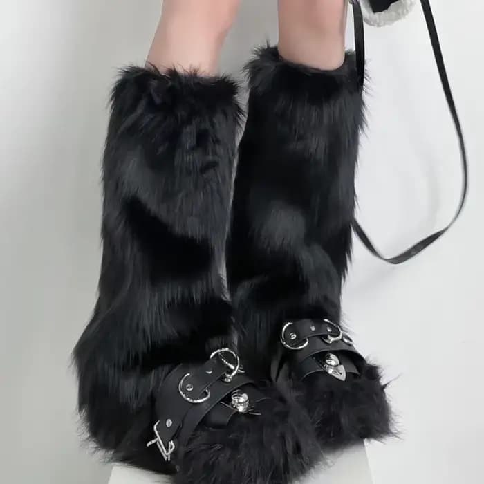 Jambières japonaises en fausse fourrure blanche