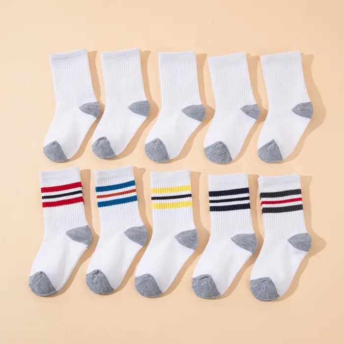 10 paires de chaussettes de sport mi-mollet pour enfants