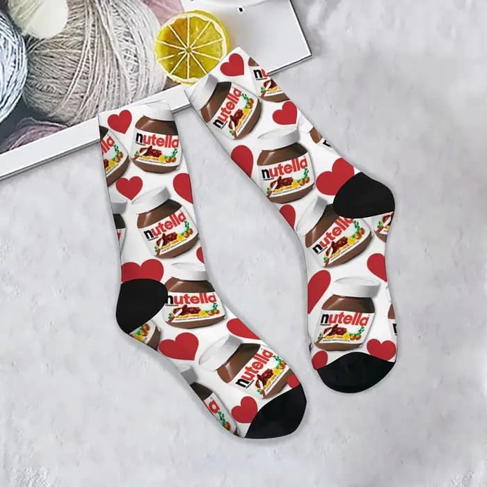 Nutella chocolat confiture heureux hommes chaussettes conception folle Harajuku nouveauté drôle tendance