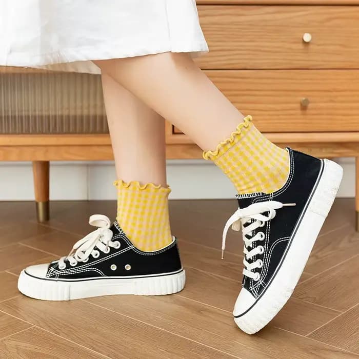 Femmes chaussettes automne à carreaux rétro Vintage coton