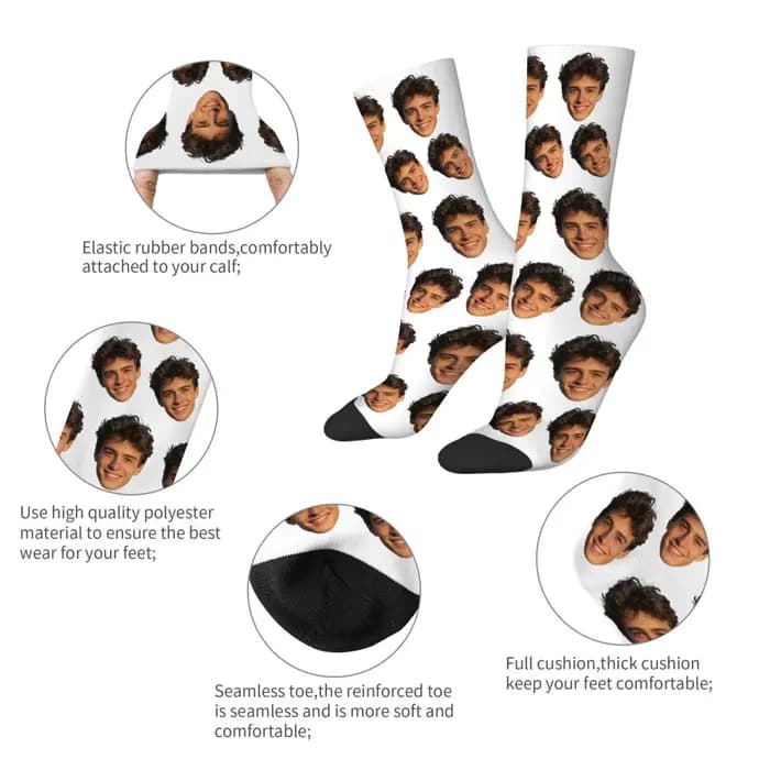 Chaussettes personnalisées avec photo de visage d'avatar pour hommes