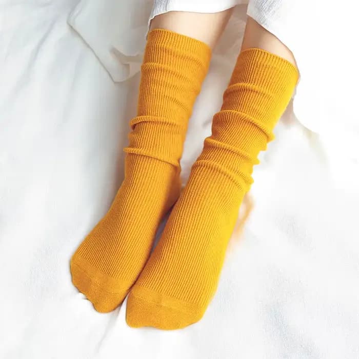 CHAOZHU japonais coréen lycée filles chaussettes hautes en vrac couleurs unies Double aiguilles tricot coton longues