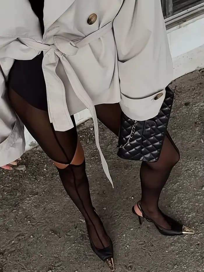 Collants Sexy découpés doublés noirs pour femmes