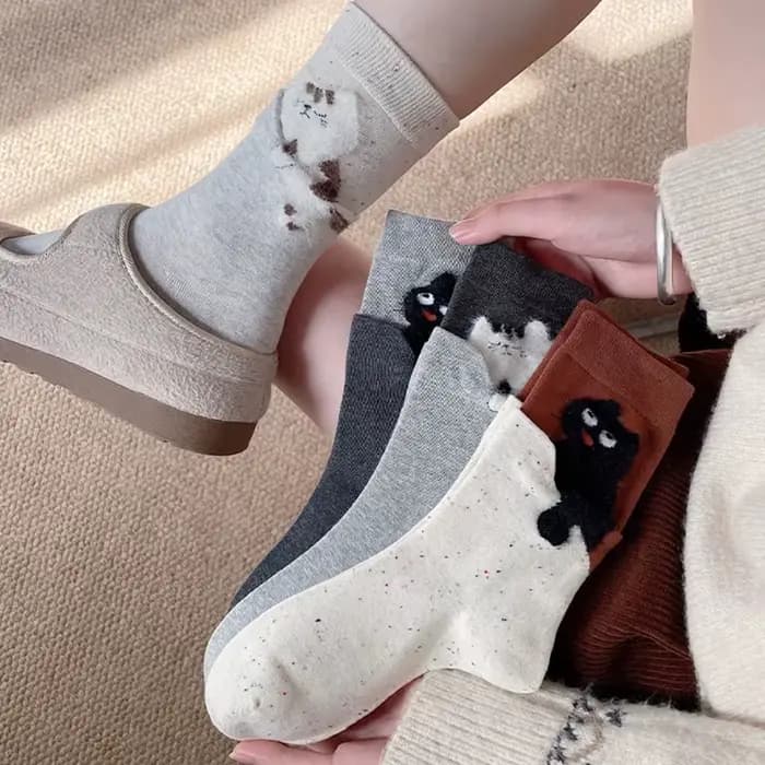 Mignon coton petit chat chaussettes drôle 3D chaton chiot oeuf boule
