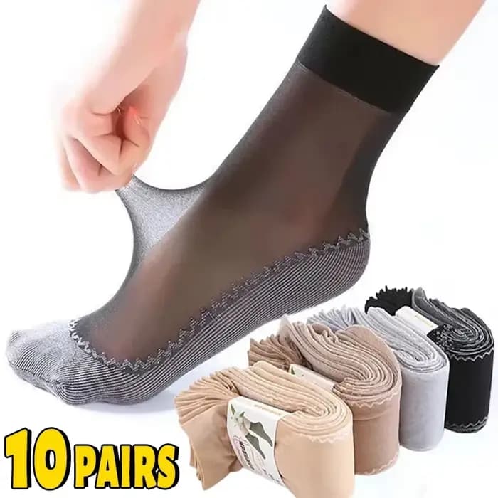 10 paires de chaussettes courtes pour femmes, chaussettes transparentes en dentelle élastique ultra-fines, respirantes, antidérapantes, en coton, pour l'été