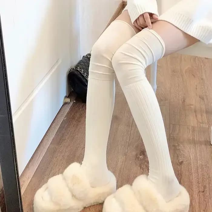 Bas de cuisse hauts pour femmes, chaussettes longues, sur le genou, thermique, chaud, coton, tube haut, leggings, monochromatique, document, femme, chimdécontracté