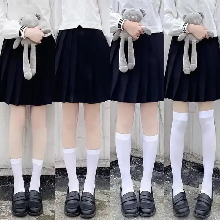 JK femmes noir blanc genou haute Lolita chaussettes dame filles