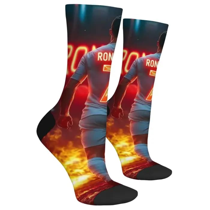 Nouveauté Flame Football CR7 Cristiano Ronaldo chaussettes drôles pour hommes