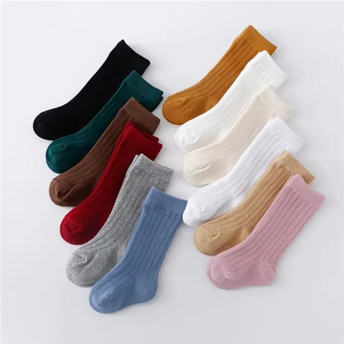 Chaussettes en coton à rayures solides pour garçon et fille de 0 à 5 ans, souples, longues au genou, pour le sport scolaire, 12 documents