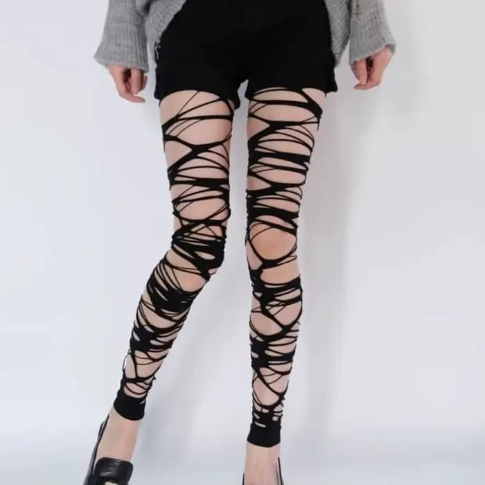 Collants résille déchirés noirs Sexy pour femmes