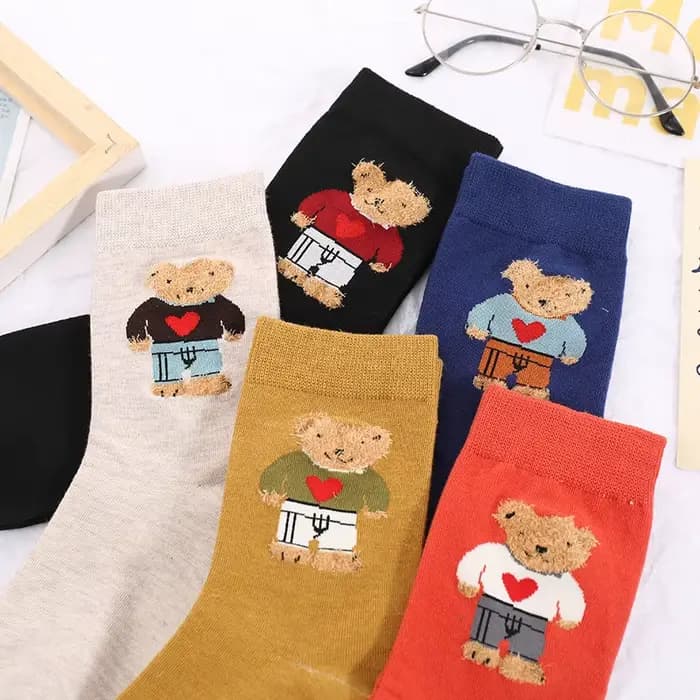 Chaussettes en coton de dessin animé pour femmes, chaussettes respirantes pour filles, joli motif animal, ours, princesse féminine, haute qualité
