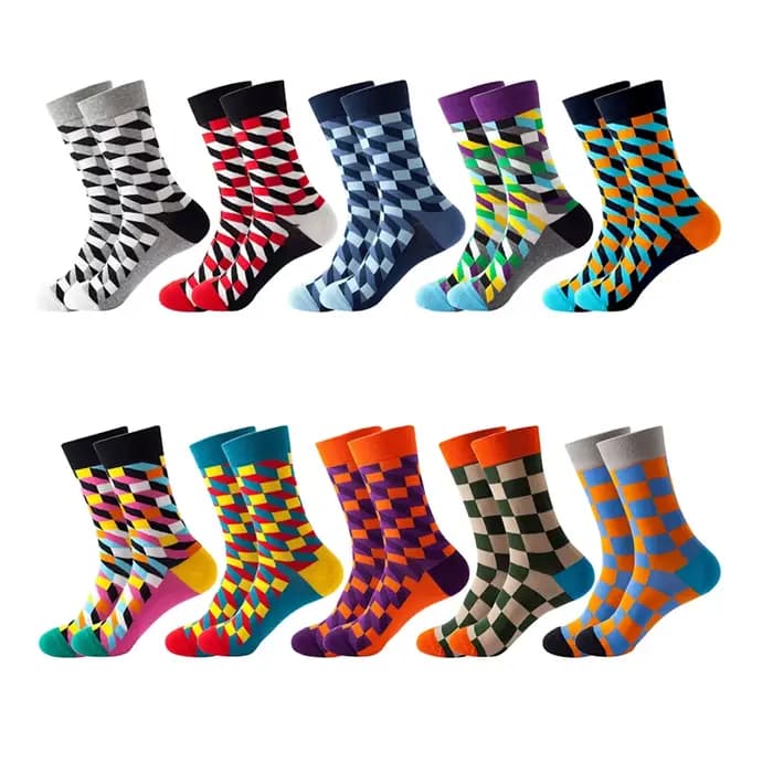 1 paire de chaussettes amusantes mode Hip Hop hommes femmes chaussette heureux carreaux colorés diamant Harajuku