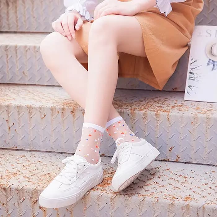 Femmes chaussettes mode maille transparente verre soie