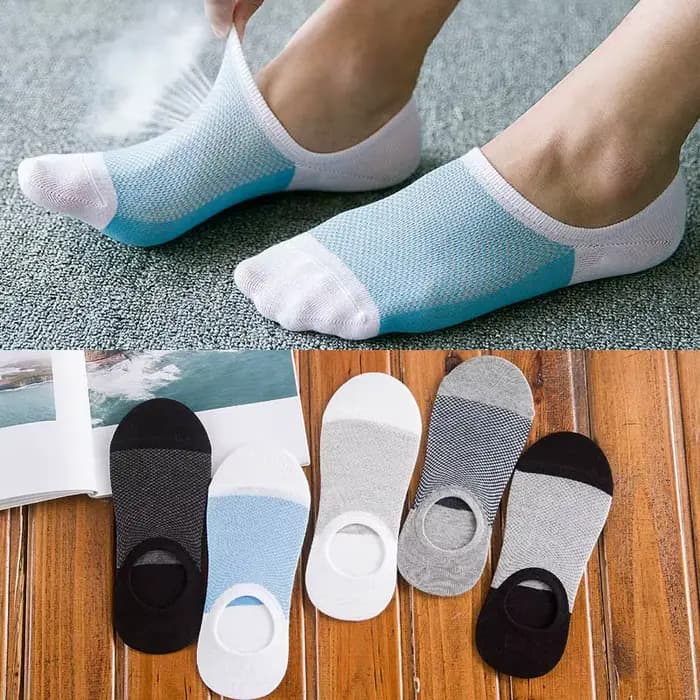 5 paires nouvelle mode fibre de bambou anti-dérapant Silicone Invisible bateau Compression chaussettes mâle cheville