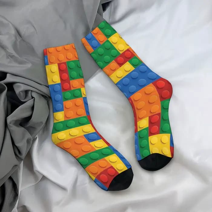 Chaussettes amusantes pour hommes avec imprimé de blocs de construction