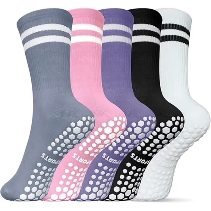 Chaussettes antidérapantes mi-longues pour femmes, chaussettes de yoga Prati à double rayures, chaussettes antidérapantes pour le fitness, chaussettes de ballet, chaussettes de sport