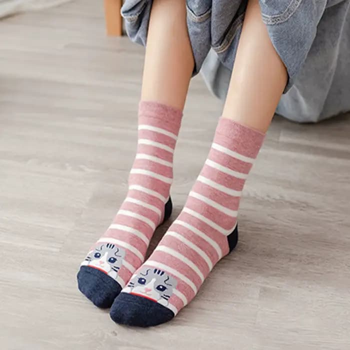 5 paires de chaussettes pour femmes avec motifs de chats