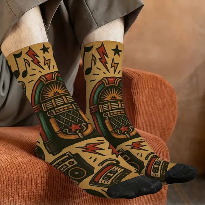 Chaussettes pour hommes imprimées style rock rétro américain