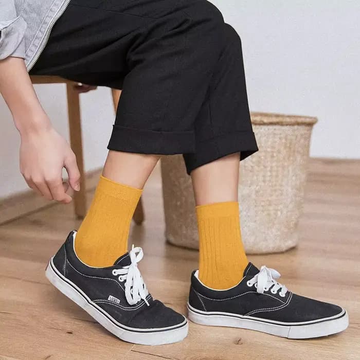 Chaussettes pour hommes automne printemps coton côtelé couleurs unies japonais basique Vintage mode multicolore