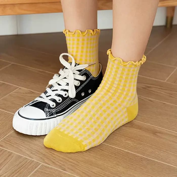Femmes chaussettes automne à carreaux rétro Vintage coton