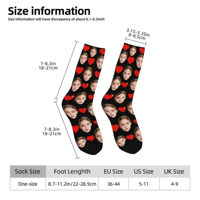 Chaussettes personnalisées avec photo du visage LOVE