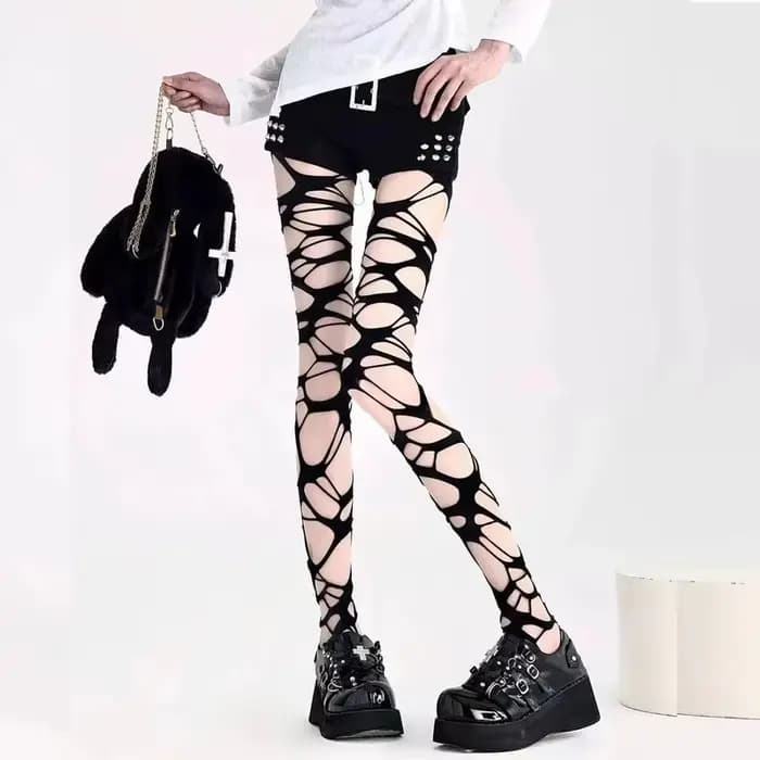 Collants résille déchirés noirs Sexy pour femmes
