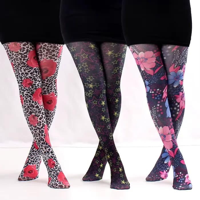 Nouveau Graffiti imprimé collants pour femmes coeurs grille florale rétro