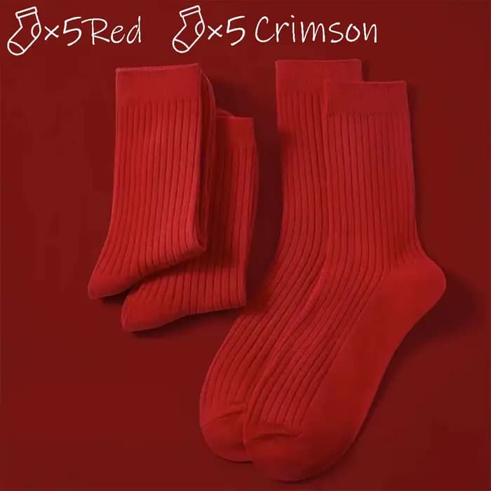 5/10 paires de chaussettes pour femmes, rouge et bordeaux, festives, confortables, respirantes, évacuant l'humidité