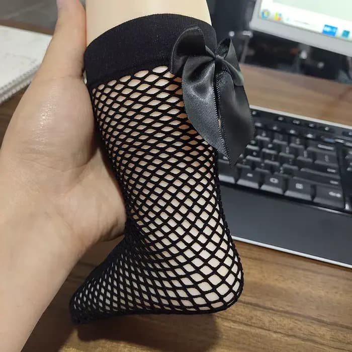 Chaussettes en résille pour enfants, Tube en coton, avec nœud papillon, pour filles