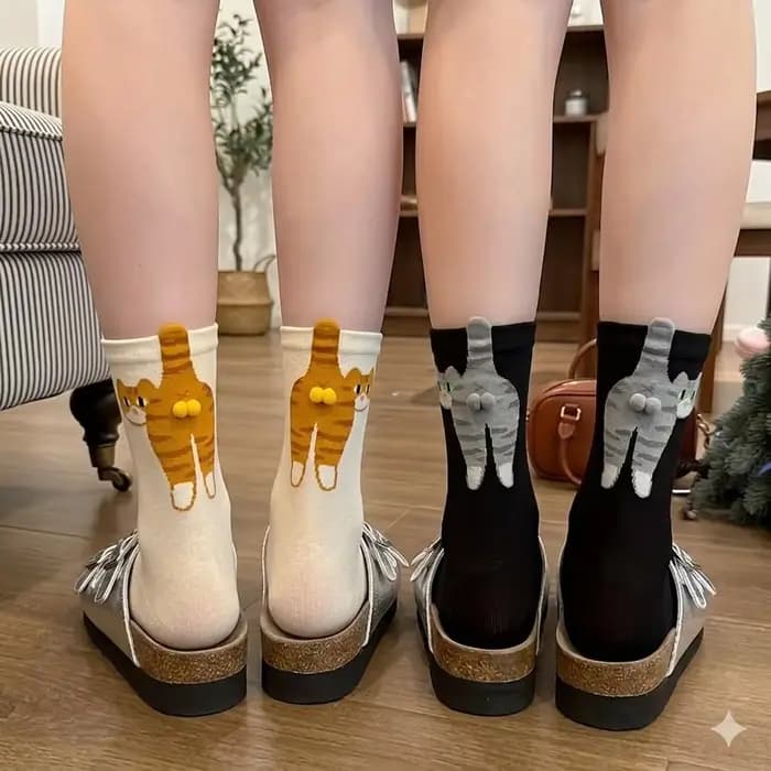1/2 Paire de Chaussettes 3D Patte de Chat Mignonnes