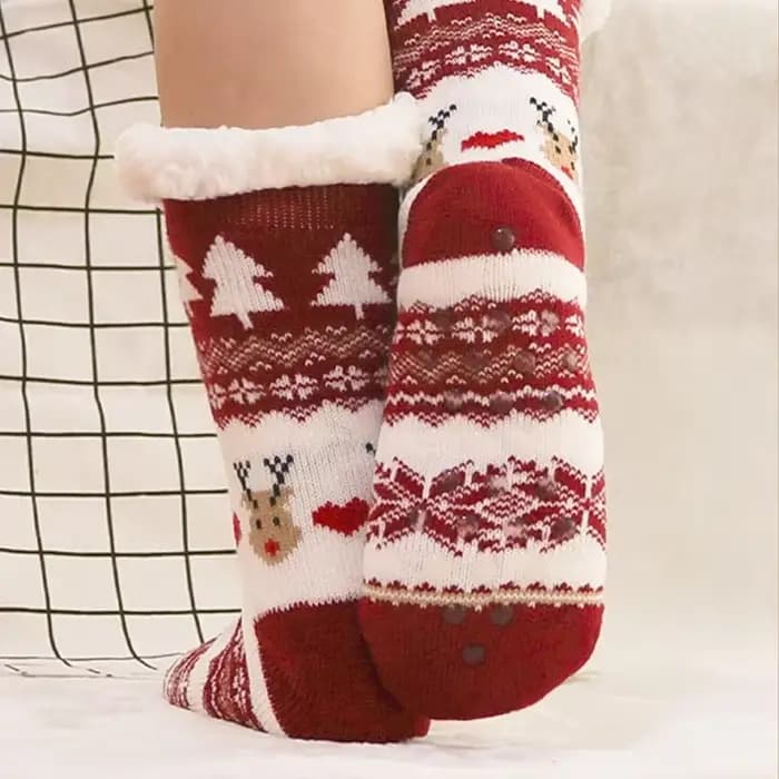 Chaussettes de sol de noël fauve flocon de neige maison chaussette de sommeil attaché tapis