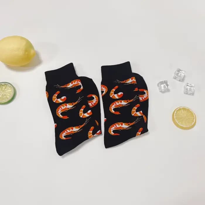 1 paire de chaussettes créatives à motif crevettes, chaussettes mi-mollet douces et confortables pour hommes, pour tous les jours