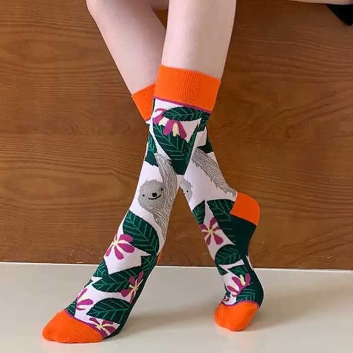Mode coloré printemps automne bas femmes chaussettes plante hérisson paresseux coton