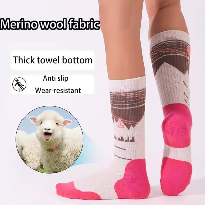 1 paire de chaussettes de ski en laine mérinos pour femmes, garçons et filles, chaussettes thermiques épaisses et chaudes pour l'hiver, confortables pour le ski et le snowboard