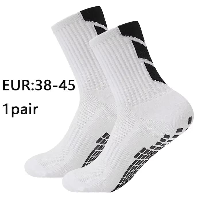 1 paire de chaussettes de sport antidérapantes collées, chaussettes de football à flèche solide et chaussettes de protection des jambes